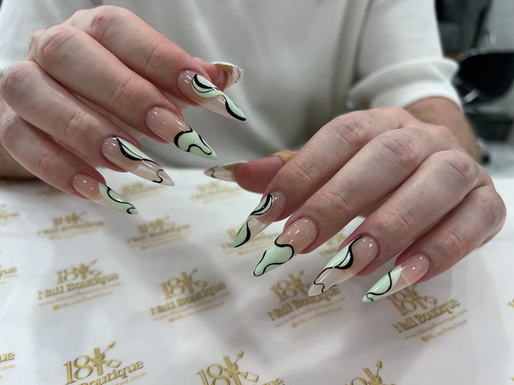 Mint green abstract french nails